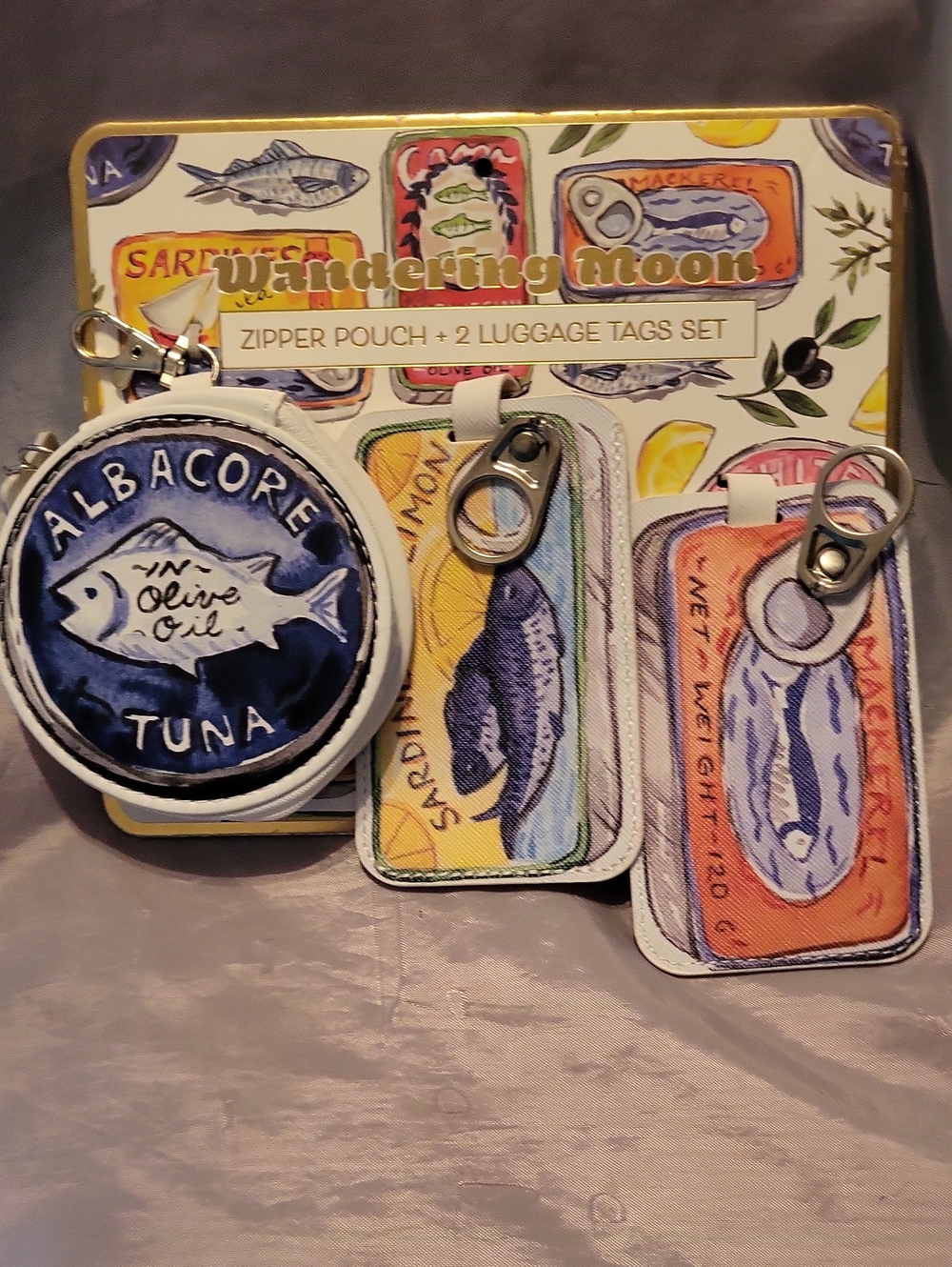 Albacore Tuna Zipper Pouch + Sardine Luggage Tags Set